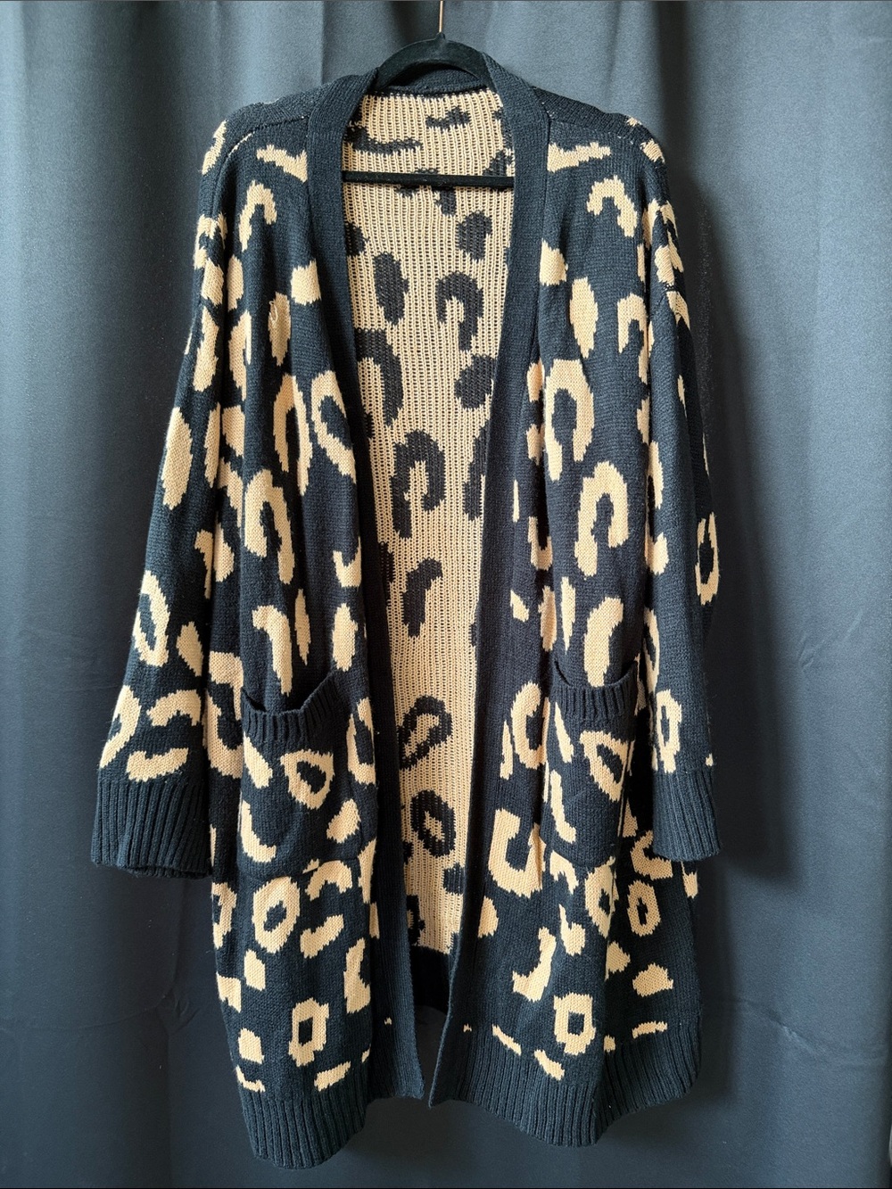 SHEIN Black and Tan Leopard Print Open Cardigan